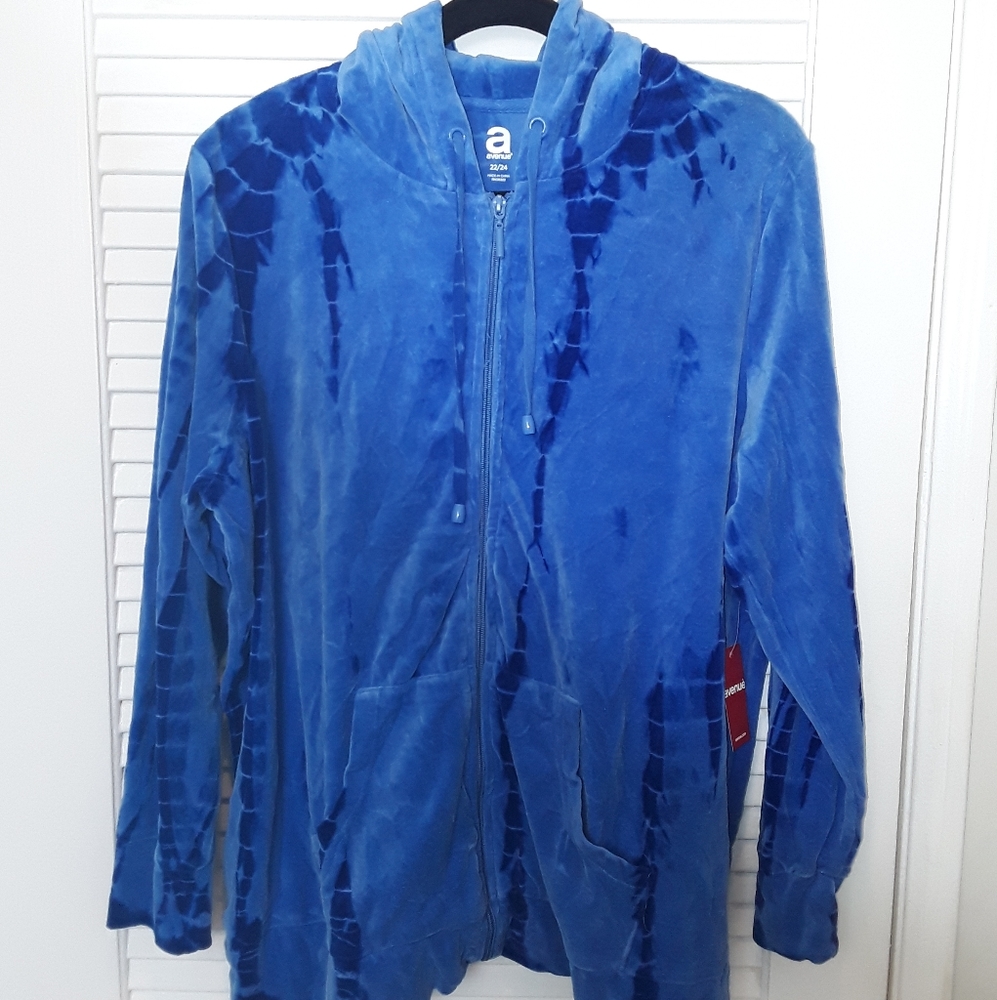 Avenue Hooded Full Zipper Velour Jacket Sweatshirt
